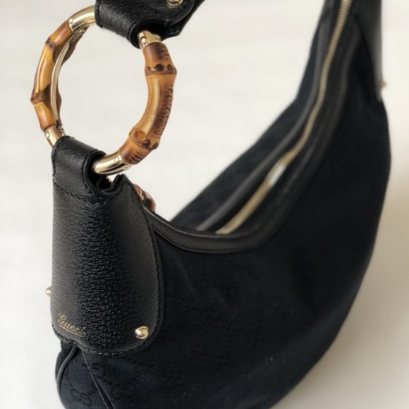 Gucci Bamboo Ring Half Moon Medium Black Canvas - Picture 5 of 13